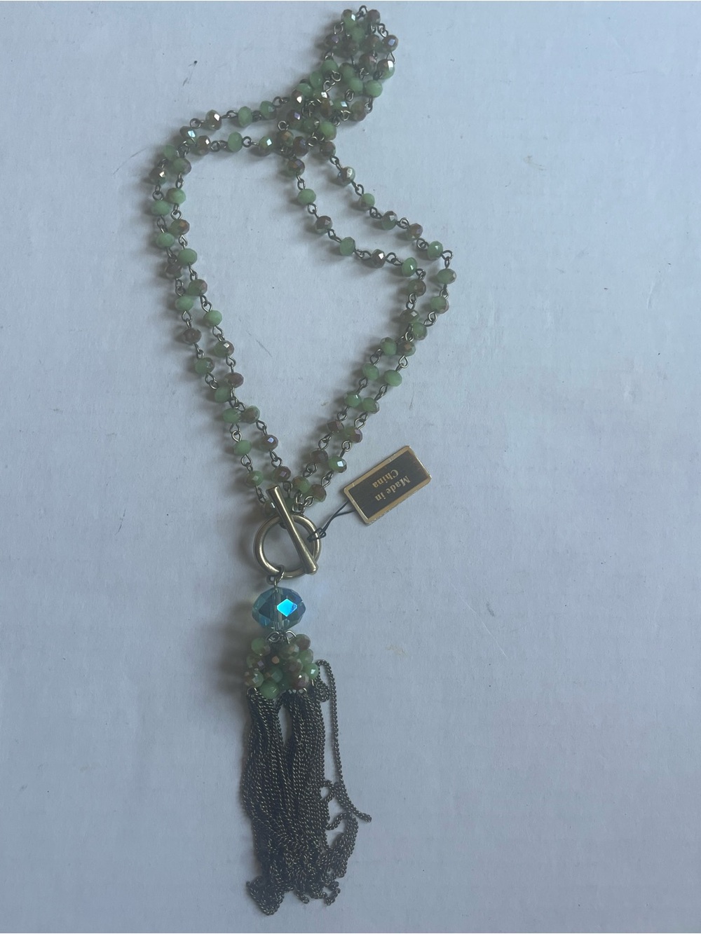 Joan Rivers Beaded Green Tassel Necklace -